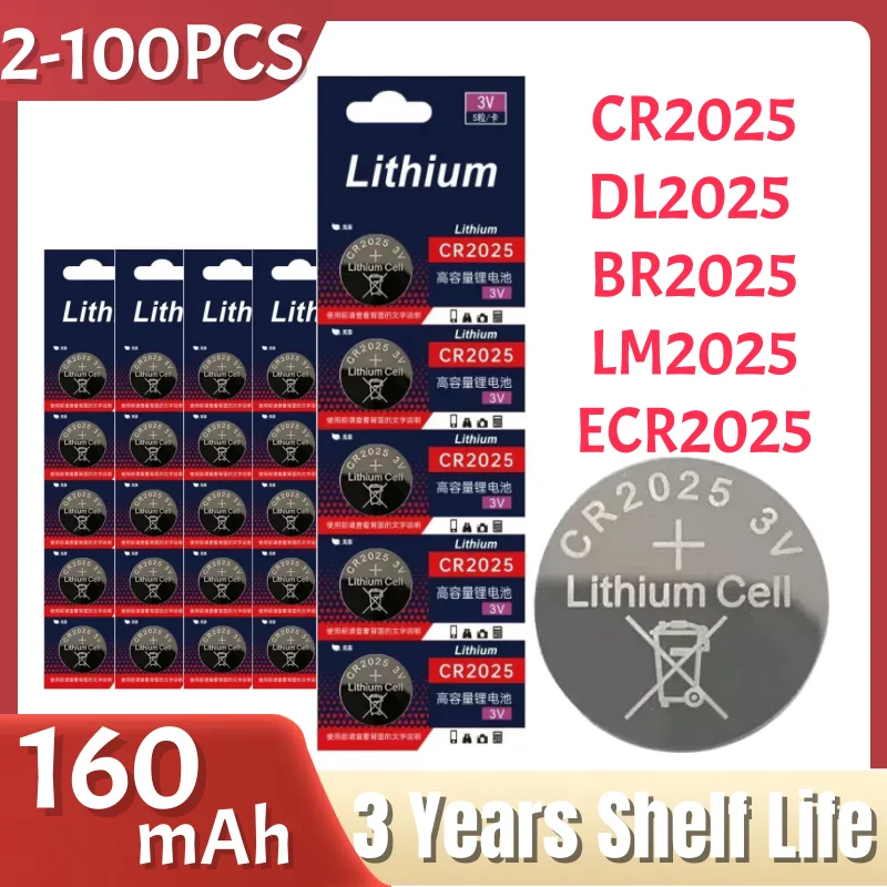 2-100PCS CR2025 3V Lithium Button Cell Battery BR2025 DL2025 LM2025 ECR2025 Coin Cells Batteries For Watch Remote Key Toy