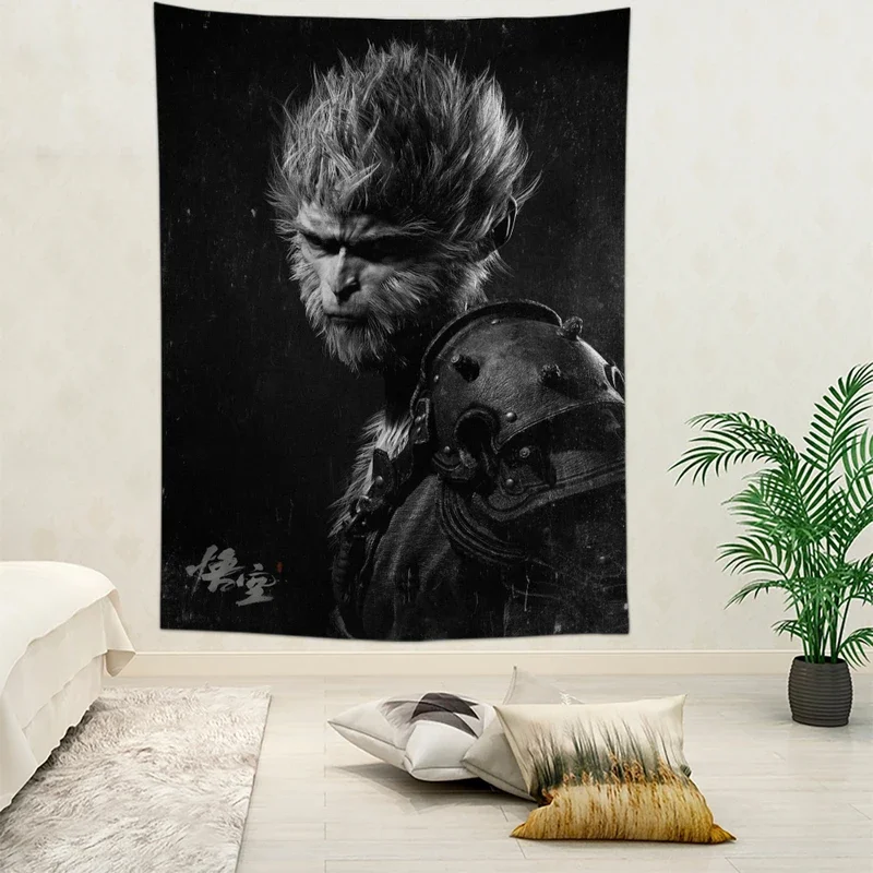 Black Legend: WuKong Tapestry Psychedelic Decorative Carpet Popular Play Wall Fabric For Living Room Bedroom Accessories