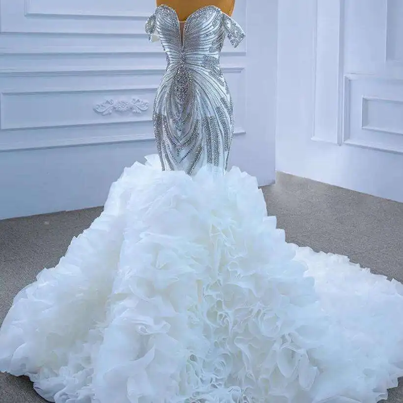 

Customized Custom Made Heavy Beaded Mermaid Wedding Dresses Sweetheart Mermaid Gorgeous Detail Bridal Gown