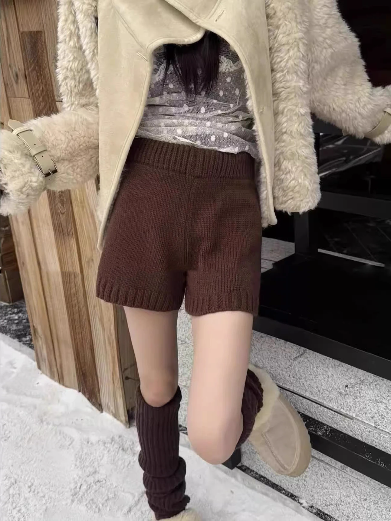 

Korean Sle Casual Knitted orts Women's Autumn Winter Loose High Waist Slimming Wide Leg Pants Simple Faion Straight Leg