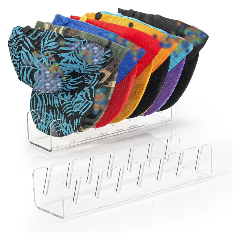 2pcs Hat Racks No Install Acrylic Organizer,  Hat Display Stand for 7 Baseball Caps Holder Organization for Bedroom, Dresser