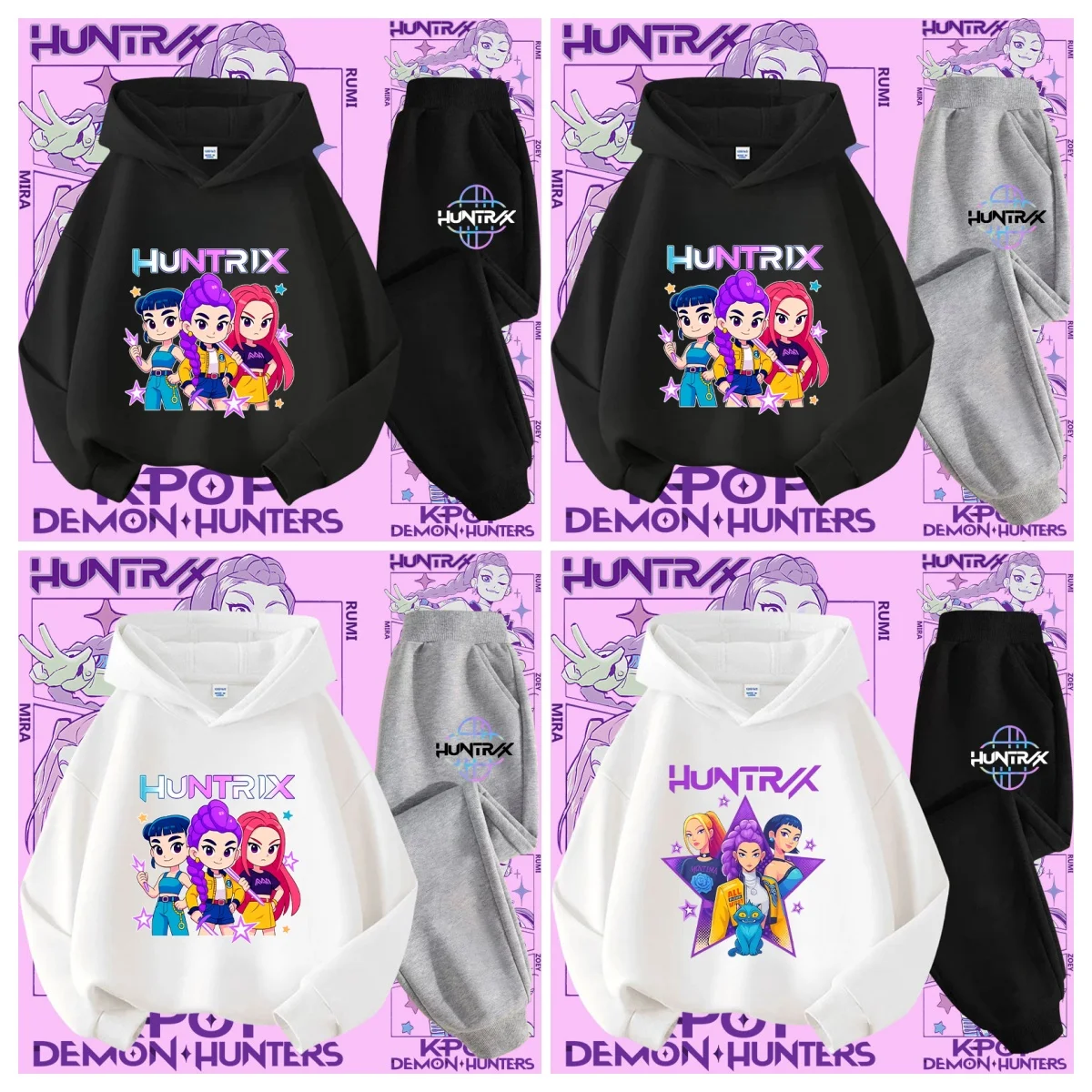 

Autumn and Winter New Sports Shirt and Cartoon Print 2 Pieces of Hoodie Pants - K-pop Demon Hunter Girl Cute Casual Top Clothing