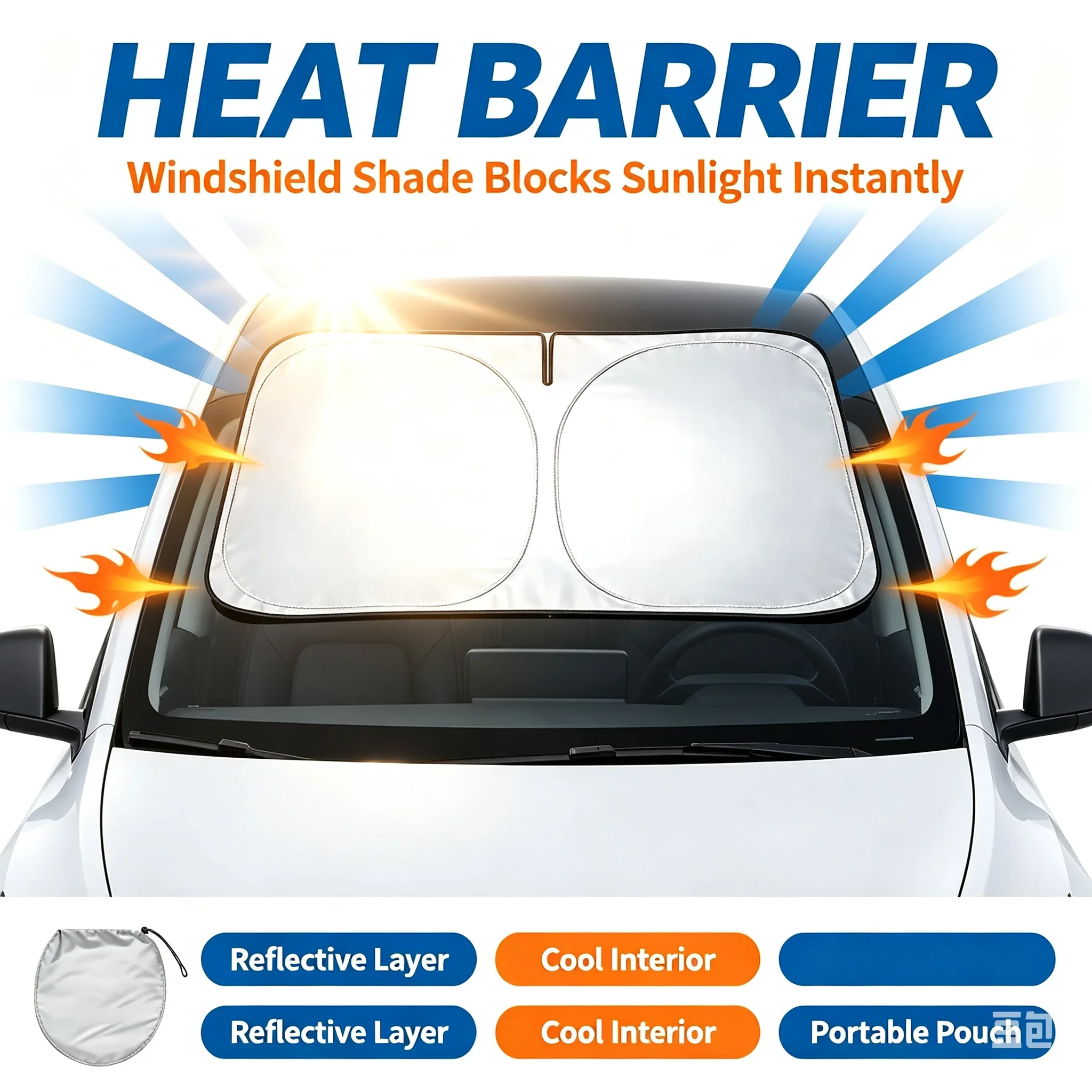 Car Windshield Sun Visor Foldable Sun Shade Cover for Front Window - UV Protection & Interior Cooling