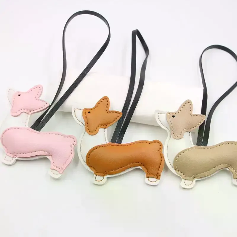 Adorable Corgi Shaped PU Bag Charm Fine Stitching Non-fading Bag Decor for Dog Lovers Travel Bag Use