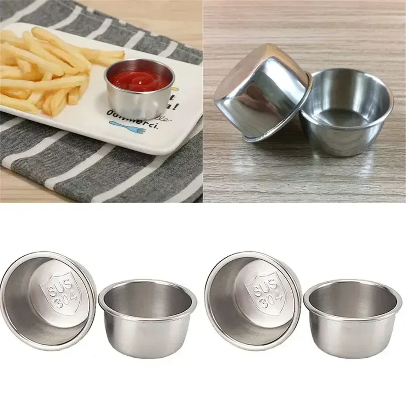 Cuencos de acero inoxidable para condimentos de cocina, 10 piezas, 40/50/60ml, para Sushi, vinagre, soja, salsa de tomate