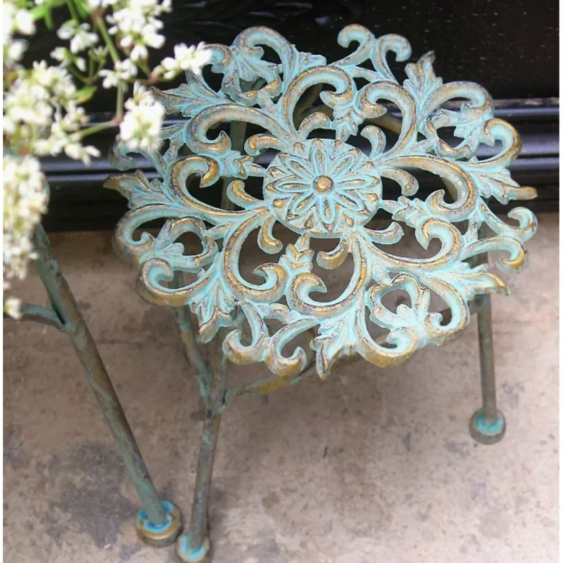 Outdoor Garden Flower Rack Wrought Iron Do Old Plant Stand Hollowed Out Pattern Storage Shelf Balcony Decoration Plant Holder