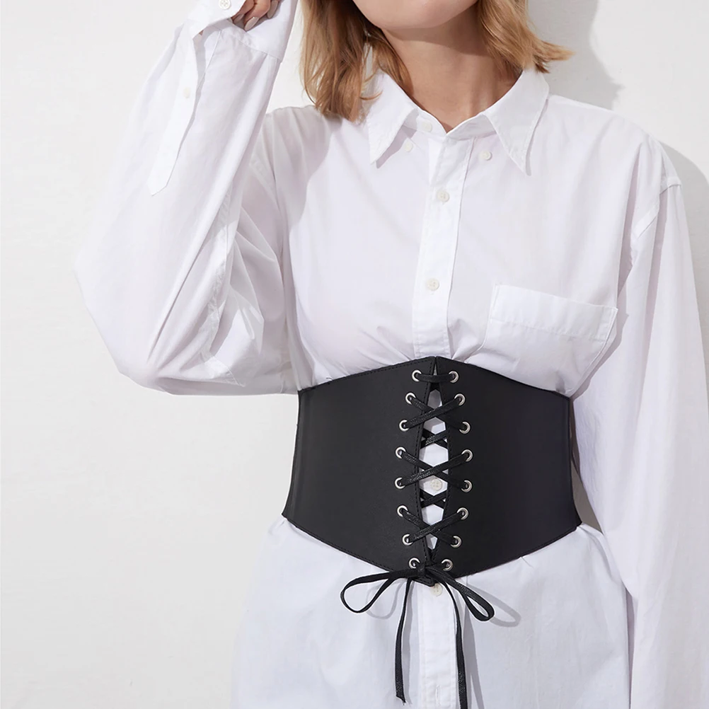 

Chic Corset For Women Adjustable Lace Up Waspie Wide Waist Belt Durable Pu Belt With Button Closure Perfect For Daily