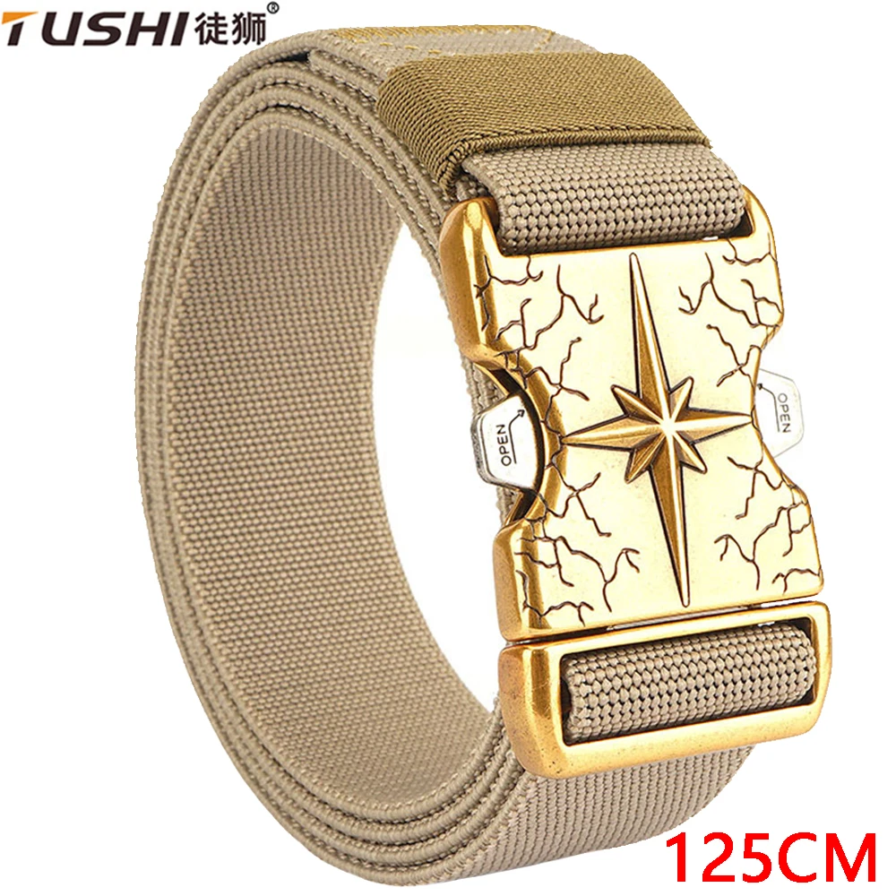 TUSHI New Unisex Elastic Belt Hard Metal Buckle Quick Release Tough Stretch Nylon Men's Military Tactical Belt Casual Waistband