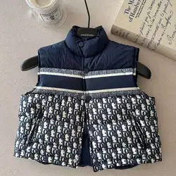 Autumn Winter Children Thicken Cotton Vest Boy Infant Sleeveless Embroidery Letter Tops Girl Baby Cotton Solid Fashion Waistcoat