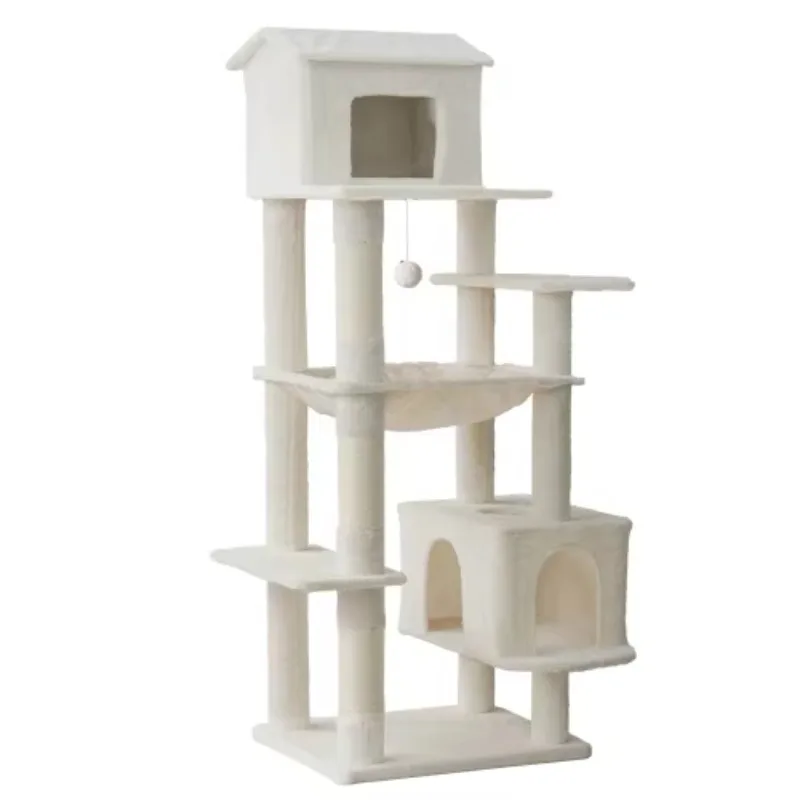 Wholesale Manufacturer Custom Luxury High Quality Modern Large Light Gray Plush Cat Tree Tower Scratcher Creative Cat Tree House