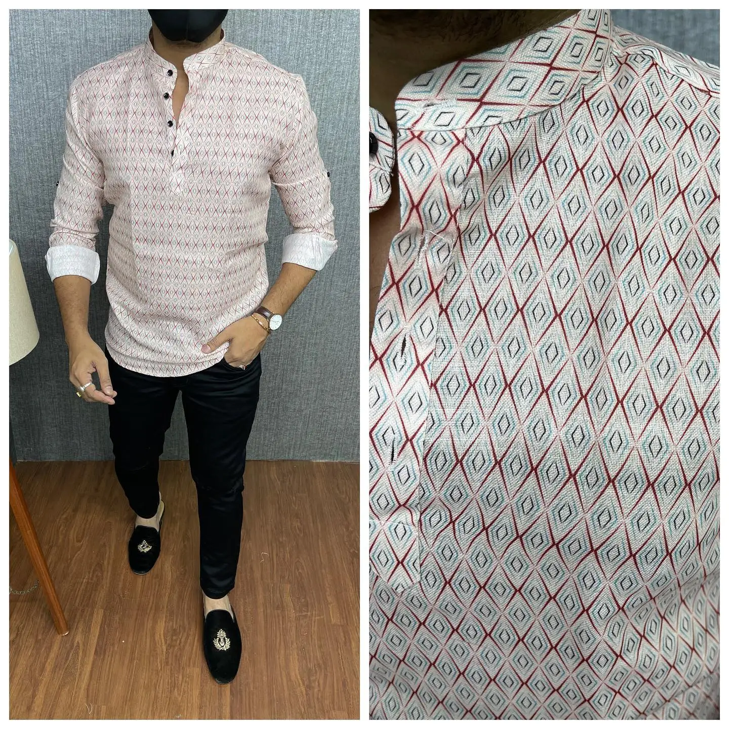 الرجال قميص مسلم فضفاض الربيع الوقوف قمصان عادية قفطان كم طويل ثوب مسلم قميص الملابس عباية قمصان النمط الوطني #5