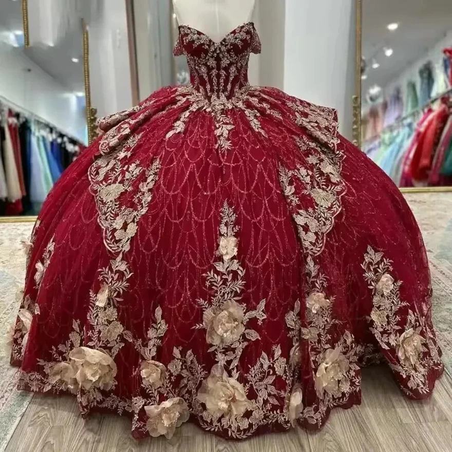 

Sexy Red Vestidos 15 Quinceanera Sequined Ruffles Lace-Up Backless Ball Gown Tull Sweet Vestido De Princesas Customized