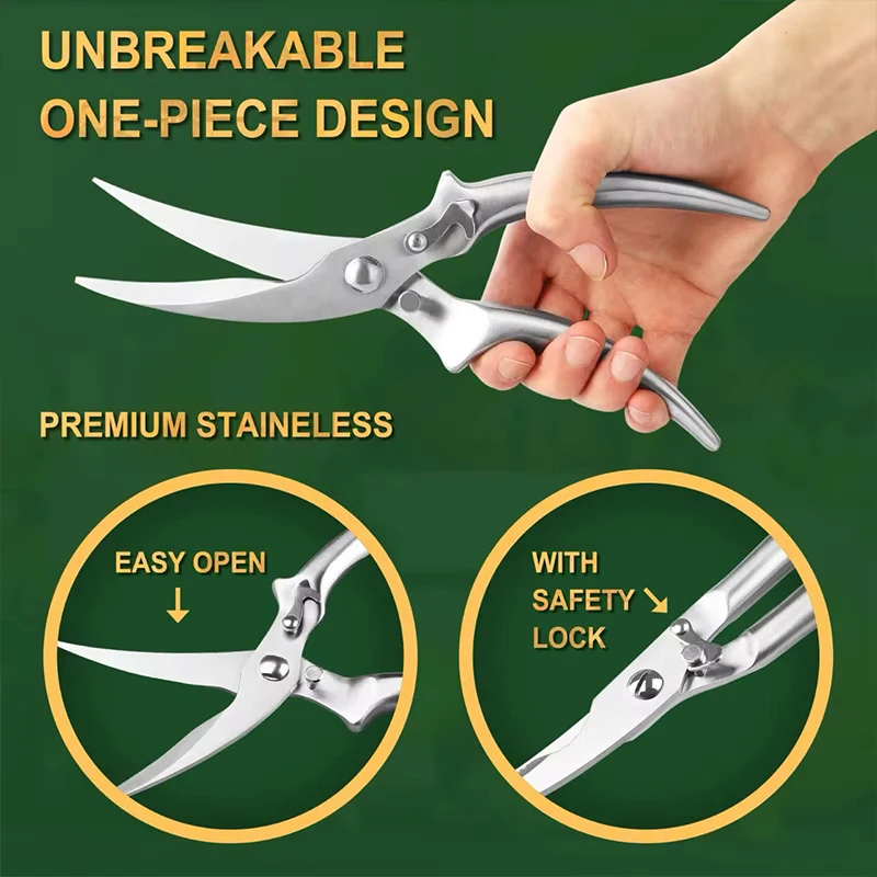 

Heavy Duty Stainless Steel Kitchen Scissors-Multi-Purpose for Chicken Bones/Fish Scaling/Vegetables | Dishwasher Safe& Rustproof