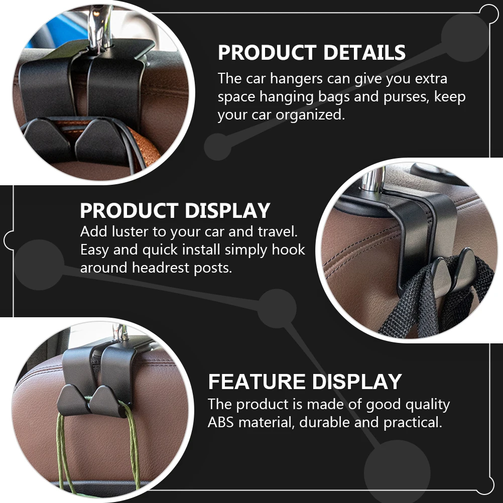 

4pcs Car Hangers Back Seat Hooks Headrest Storage Durable Abs Extra Space Easy Install Lightweight Compact Organize Groceries