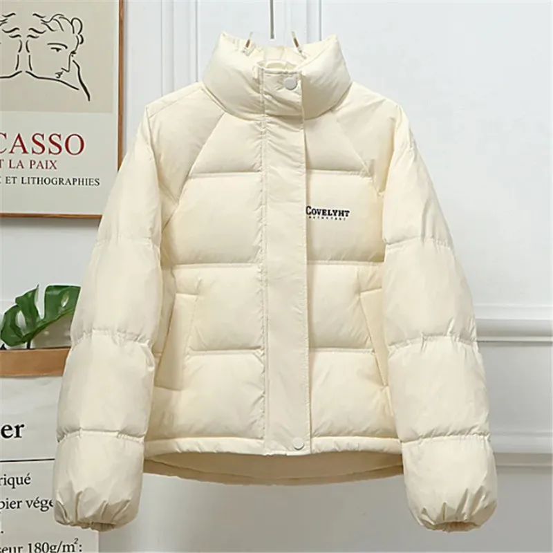 Autumn Winter Short Down Jacket Women 2023 New Loose Stand-Up Collar Casual Coat Pure Colour Concealed Zipper Outerwear Female