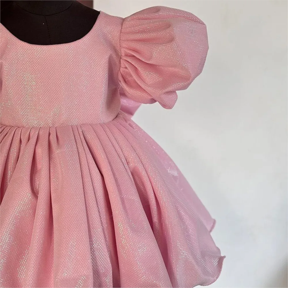 Girl's Birthday Dress Pink Bubble Sleeves Princess Dress Big Bow Sequin Fluffy party dress