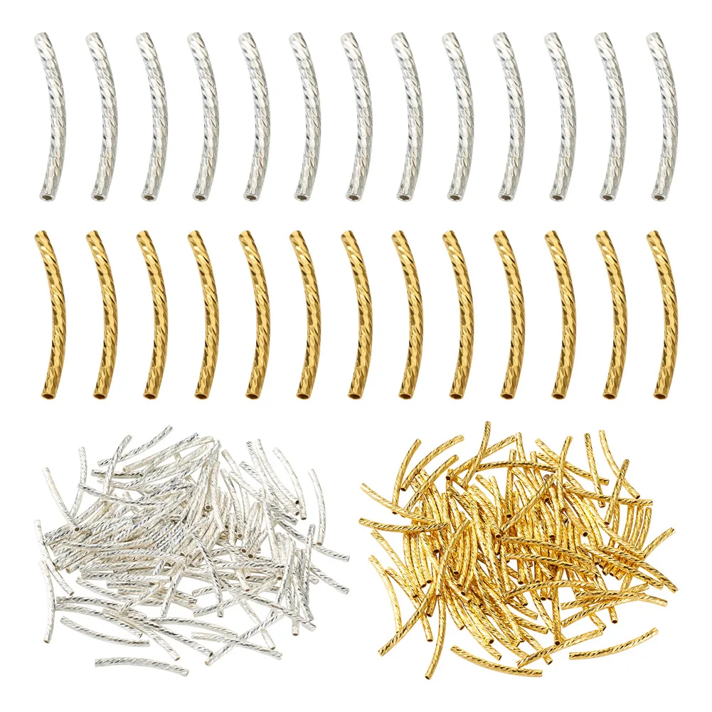 

200pcs Golden Silver Color Brass Curved Tube Beads Loose Spacer Beads for Handmade Necklace Bracelet Jewelry Making Accessories