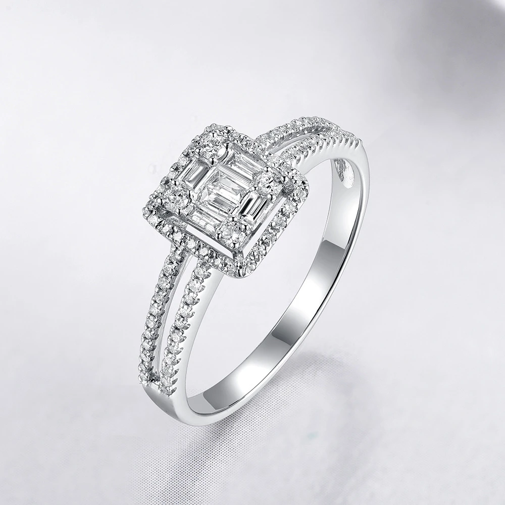 Sun Star Pure Gold Jewelry Ring Real Diamond  Baguette Cut Engagement Ring Wedding Ring for Women