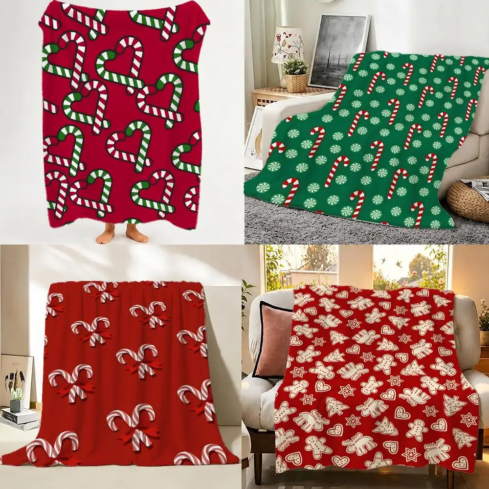 Christmas Candy Cane Throw Soft Warm Flannel Throw Blanket, Sofa Bed Cover, Picnic Travel Home Decor