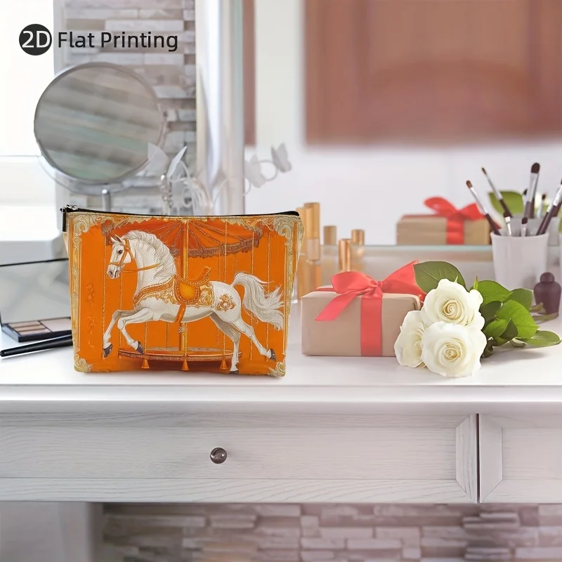 Un sac de maquillage conçu par carrousel – pochette multifonctionnelle à fermeture éclair, sac de rangement de bijoux, petit sac de rangement parfait à fermeture éclair pour voyage.