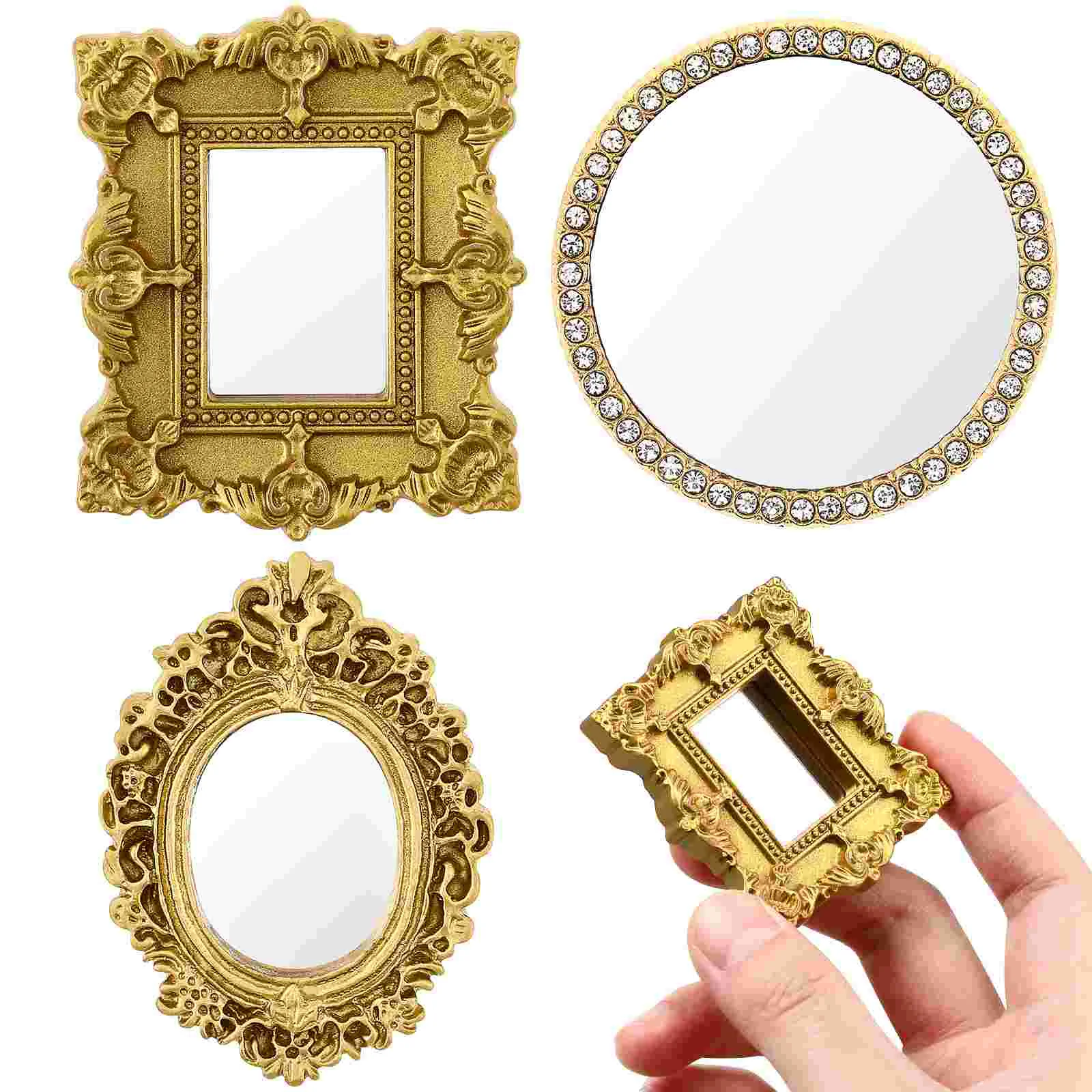 3 Pcs Mini Classic Mirror Miniature Model DIY Home Accessory Gardening Adornments House Accessories Gold Decor