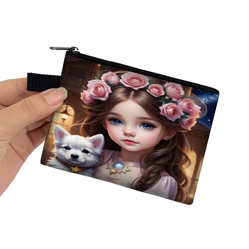 Kawaii Cartoon Princess Girls Coin Purse Puppy Dog Kitten Cat Wallets Women Money Bag Boys Girls Earphones Card Keys Holder Bags