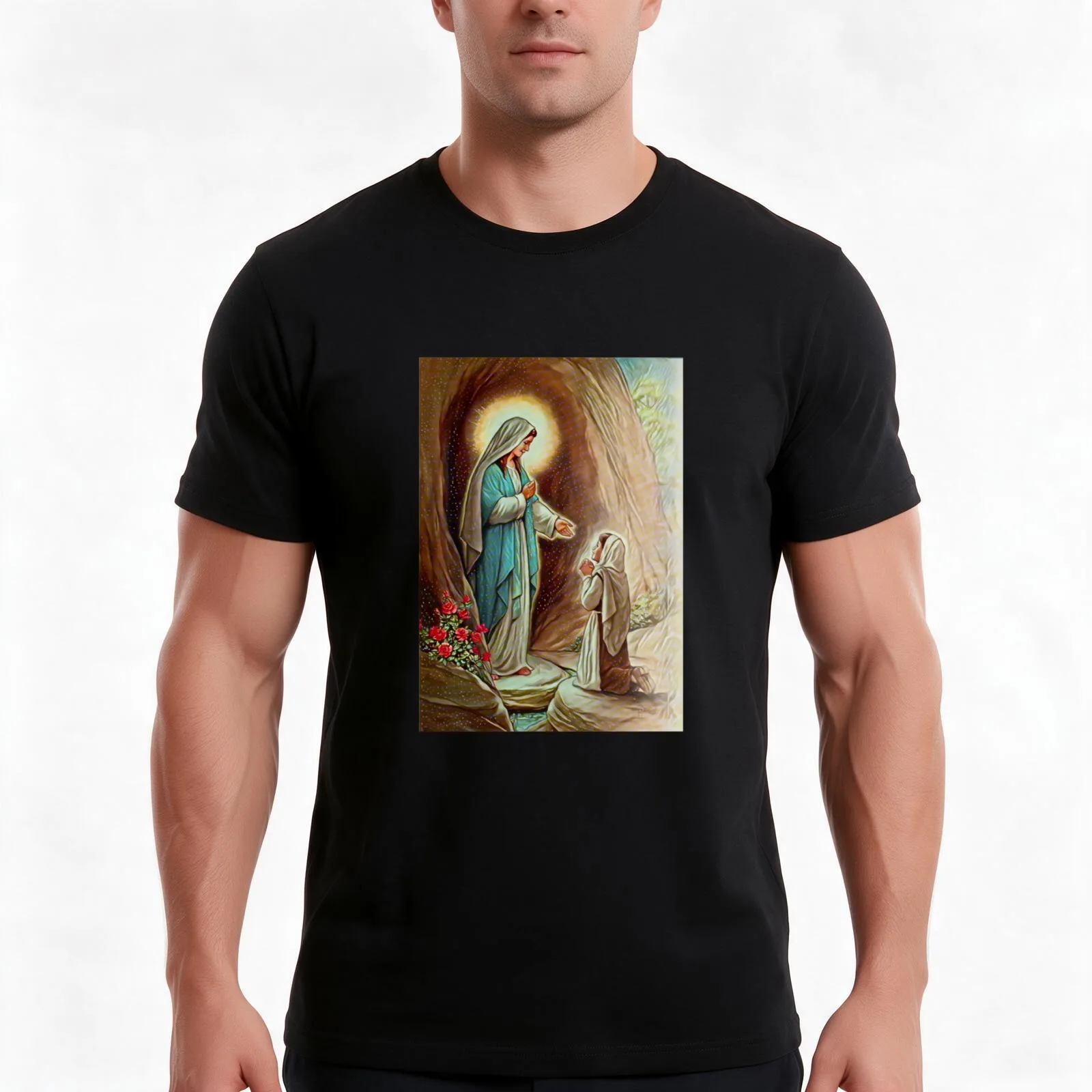 Our Lady of Lourdes and Saint Bernadette- no subtitles T-Shirt Summer Casual Cotton Tee Oversized Streetwear Tops 100% Cotton