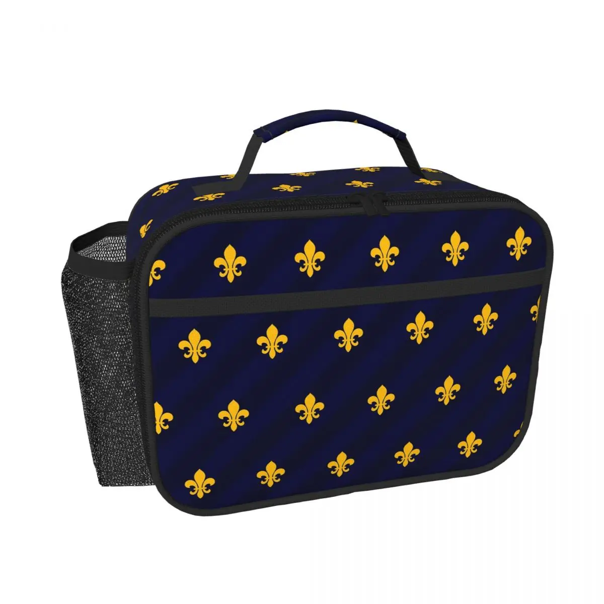 

Fleur De Lys Gold Blue Insulated Lunch Bag for Women Kids Portable Food Boxes Thermal Lunch Box Tote