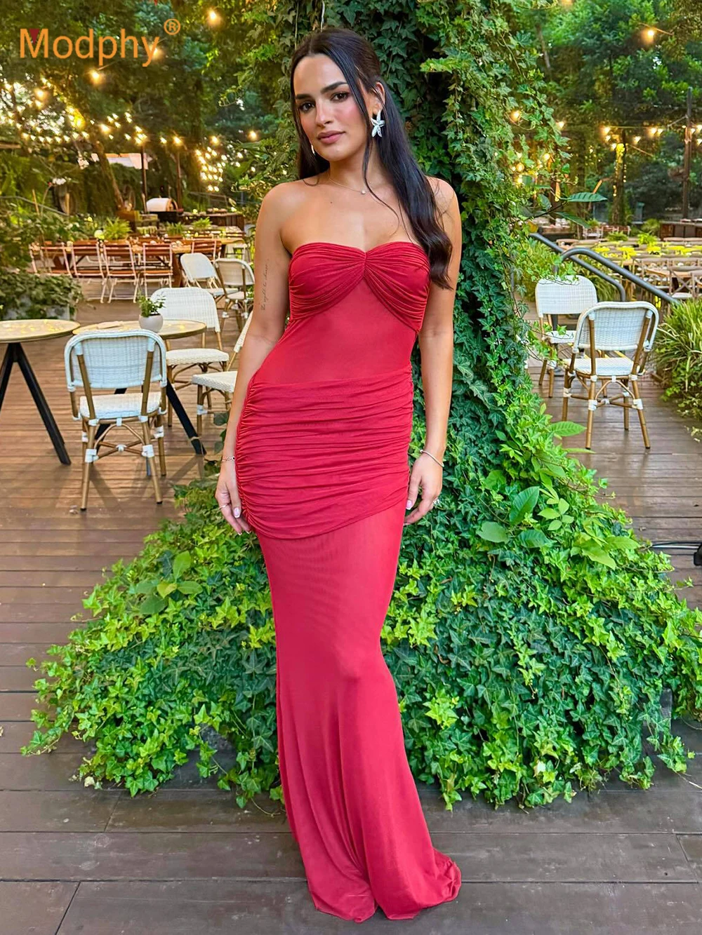 فستان ماكسي أنيق بدون حمالات شبكي مرقع أنيق بدون أكمام بدون ظهر للإجازات رداء طويل 2025 فساتين حفلات الشاطئ النسائية الجديدة