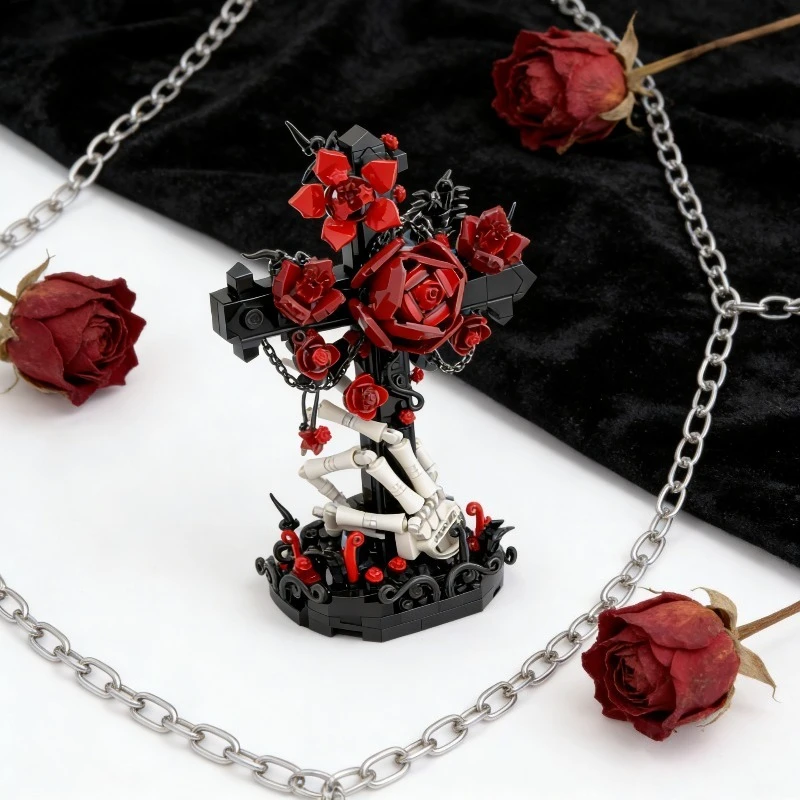 636-Piece Gothic Cross Model - MOC Architectural Building Kit for Teens & Adults, Dark Aesthetic Decor Gift