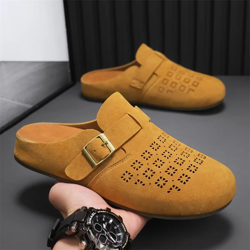 

Men Summer Breathable Slip-on Casual Shoes, Soft Sole Anti-slip Driving Loafers Fashion Closed Toe Half Slippers