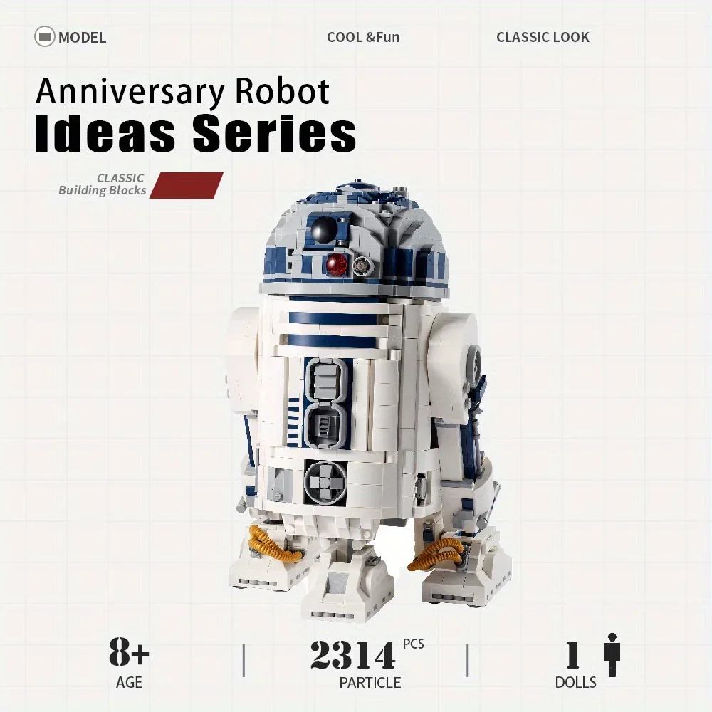 MINISO Disney Moive klasyczna zestawy klocków budowlanych robotów R2D2 2314 szt. Cegieł modułowych 75308 prezenty dla dzieci