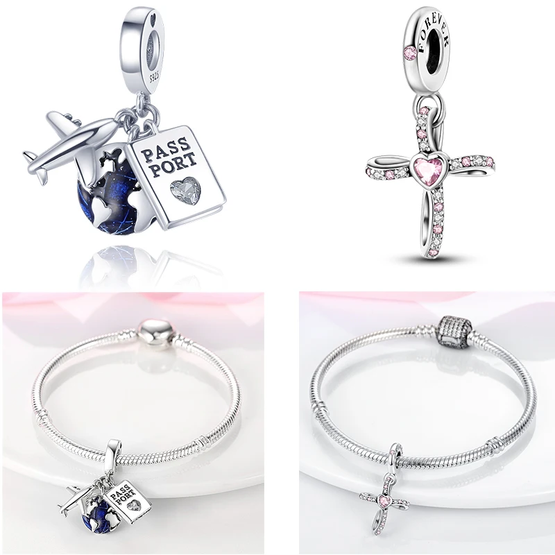 925 Sterling Silver Colorful Sunflower Dog Boys Gift Items Butterfly Aircraft Earth Charms Fit Original Pendant Jewelry make up
