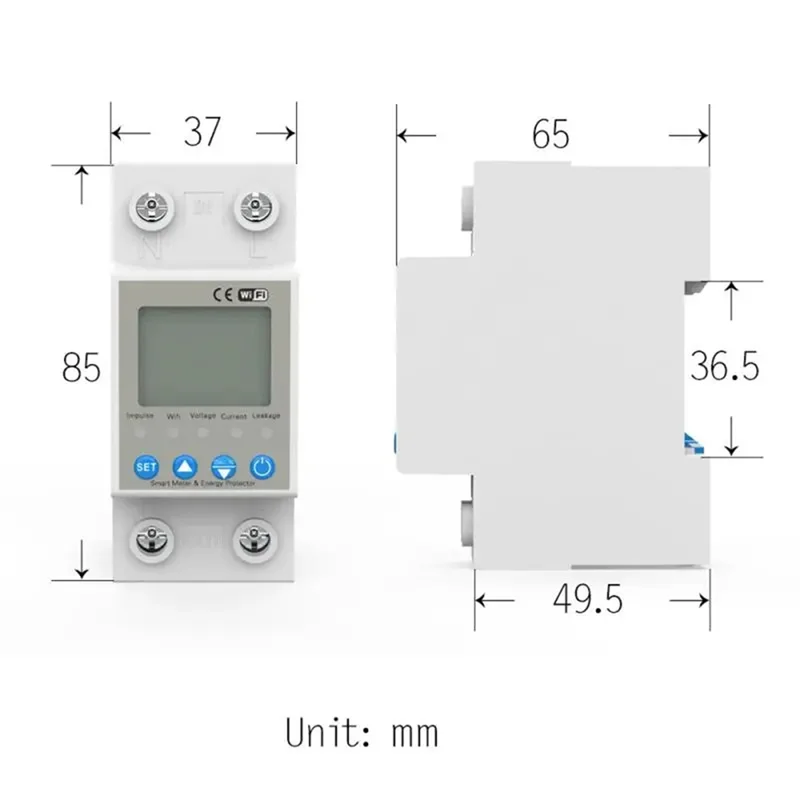 SQPP-Graffiti قياس قطاع دارة 63A واي فاي الهاتف الذكي التحكم التبديل تسرب لاسلكي للتحكم عن بعد متر