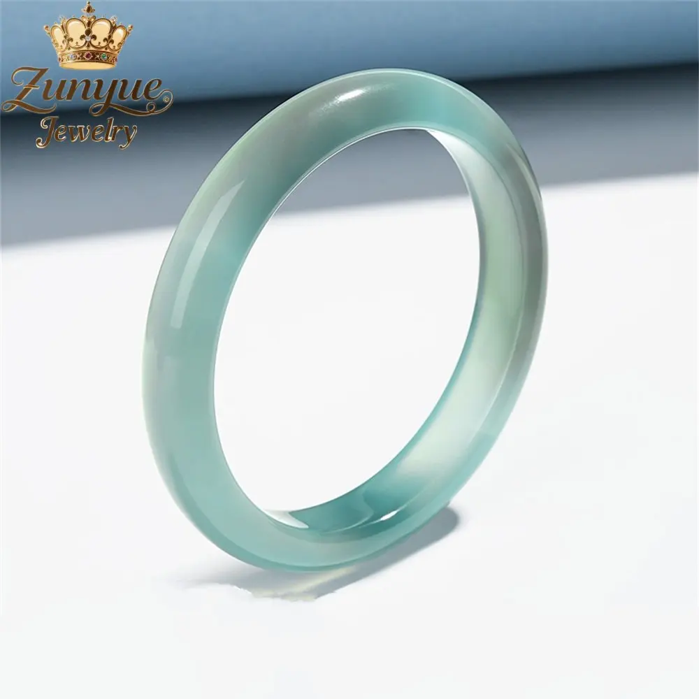 High-end Ice Curry Blue Jade Marrow Blue Agate Sky Blue Frozen Jade Stone Bangle Exquisite Fashion Jewelry Couple Holiday Gift