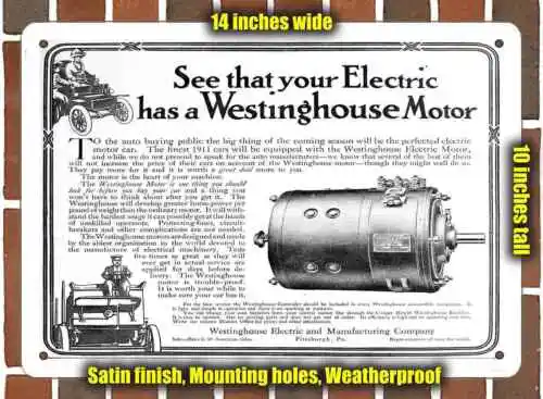 Metal Sign - 1910 Westinghouse Motors- 10x14 inches