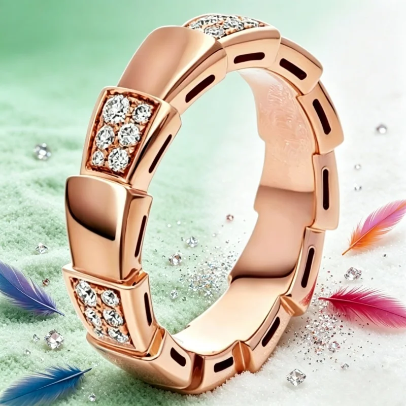 

Rose Gold Segmented Flex Ring with Diamond Pavé Accents