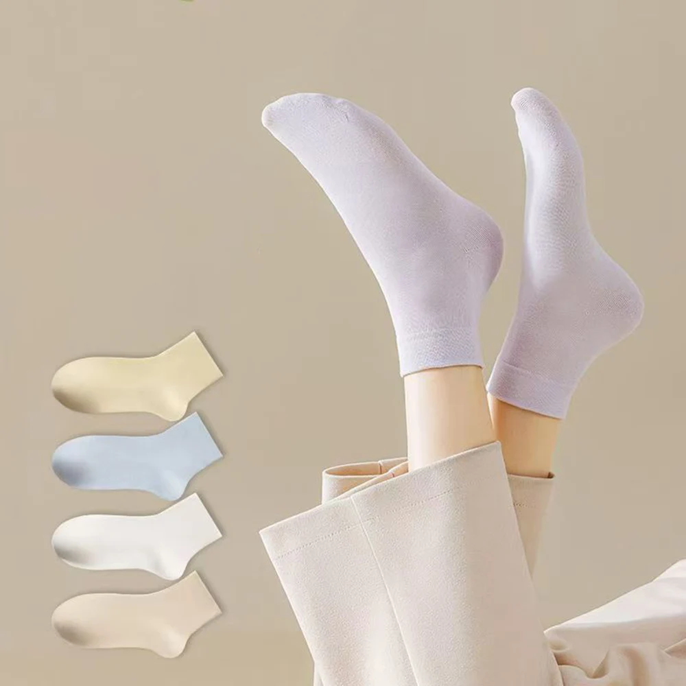 10pairs Solid Color Cotton Middle Tube Socks for Women High Quality Simple Fashion Breathable Sweat-absorbent Socks