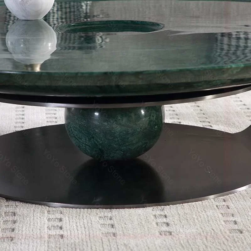 Modern green marble side table, green stone round table, natural stone coffee table, suitable for luxury living room furniture