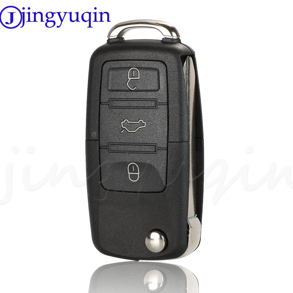 jingyuqin 3 Button Flip Remote Car Key Case Shell For Volkswagen VW Jetta Golf Passat Beetle Polo Bora Uncut Blade Blank Key Fob