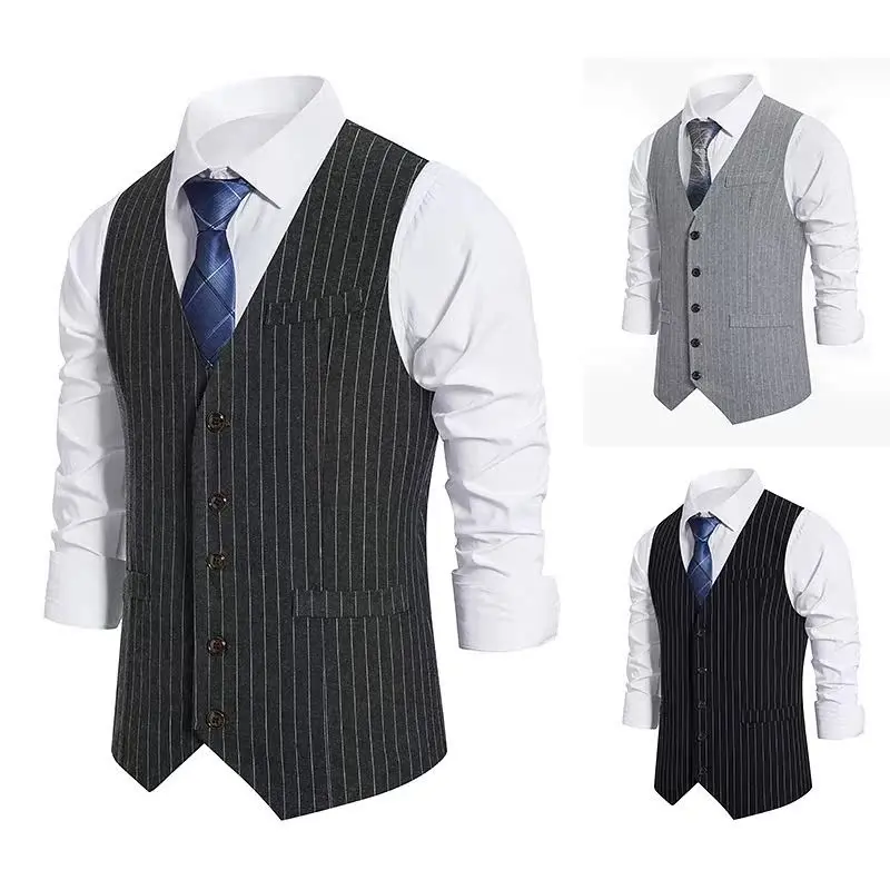 

Busin Men's Slim Fit Striped Vest Faionable Briti Sle Casual Waistcoat Trendy Office Wear Stand Collar Special Wide