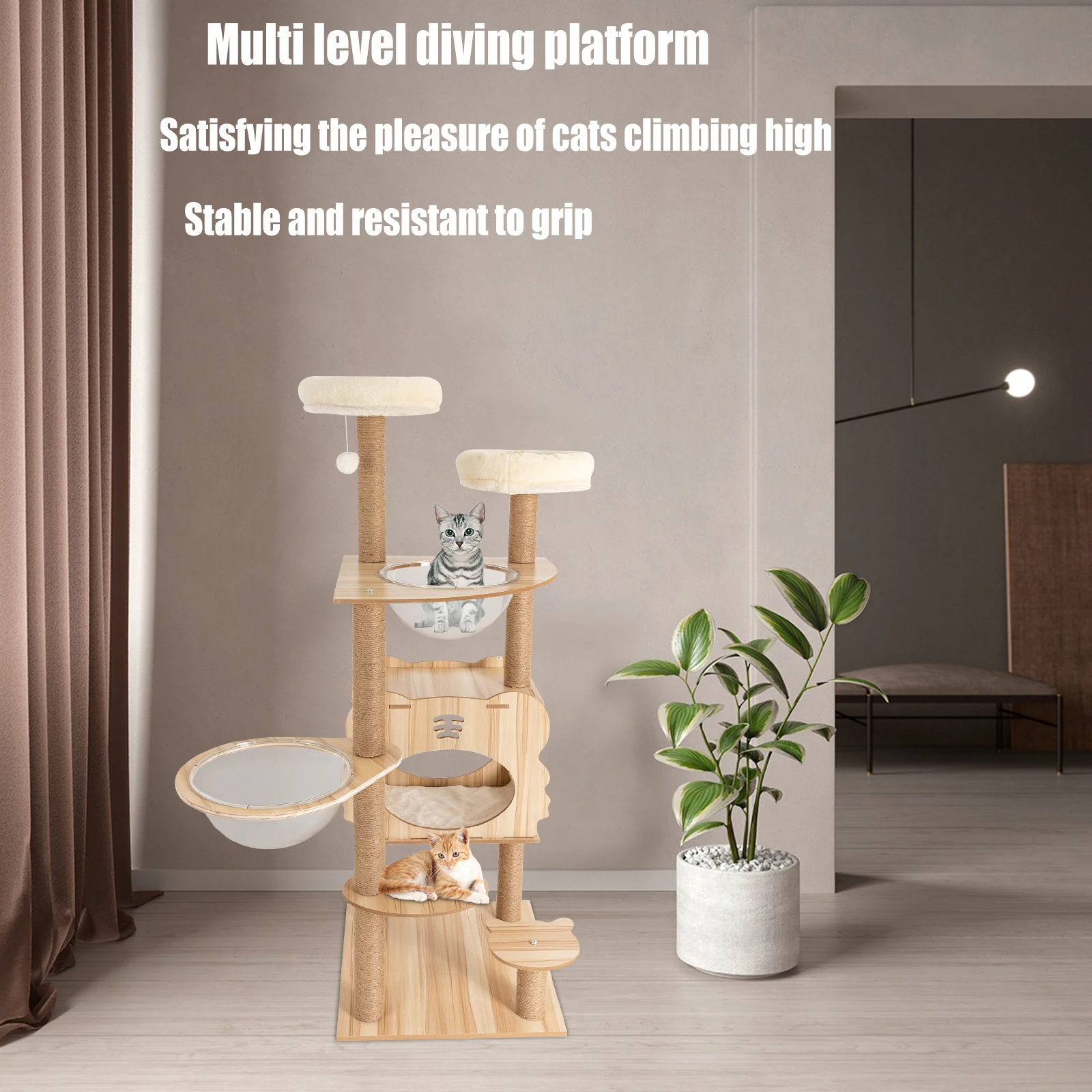 Cat Tree 54 -Inch Modern MDF Cat Tower for Indoor Cats Multi-Level Cat Condo for Large Cat with Scratching Posts Brown