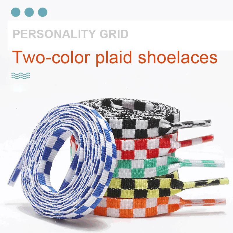 1 Pair 2024 New Color Unisex Flat Grid Shoe Laces Polyester Printed Checkered Ribbons Shoelaces Flat Mosaic Shoelaces