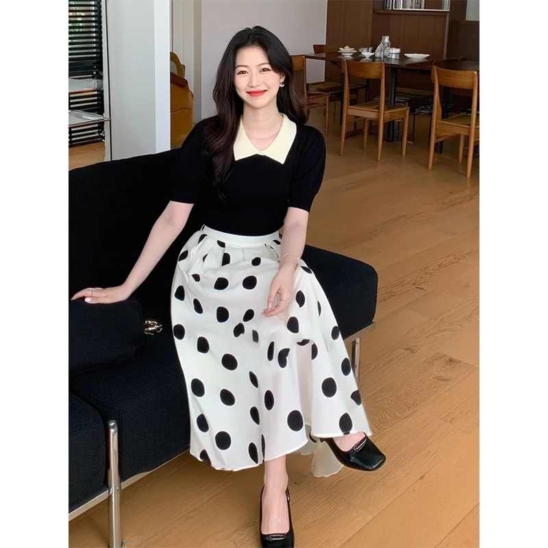 Hebden Sle Polka Dot f Gonna e Bubble Sve ort Sve Top Estate da donna Nuovo set in due pezzi Faionable And Ele