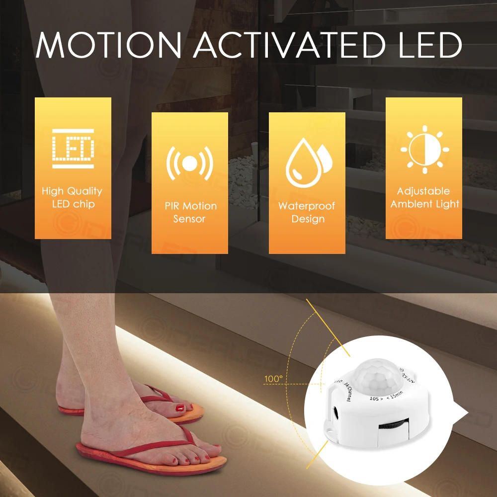motion sensor dimming light bed lamp under cabinet night light flexible LED Strip 12V Tape 110V 220V US EU power supply