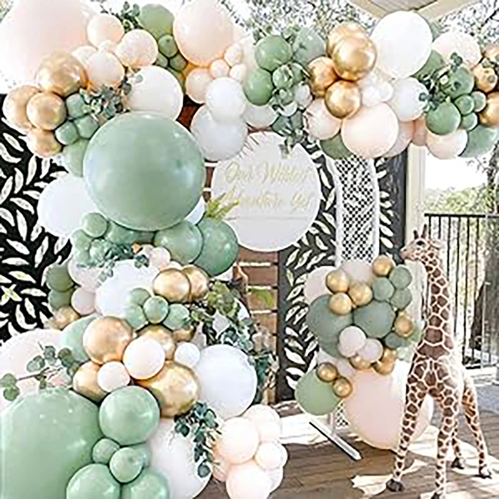 White Sand Balloon Arch Kit Sage Green Gold Balloon Garland Baby Shower Birthday Party Wedding Anniversary Graduation Decoration
