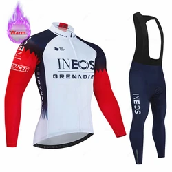 Ineos Team Winter Fleece Bicycle Jersey Set Outdoor Cycling Clothing Road Bike Wear Ropa Ciclismo MTB Uniform Thermal Bib Pants