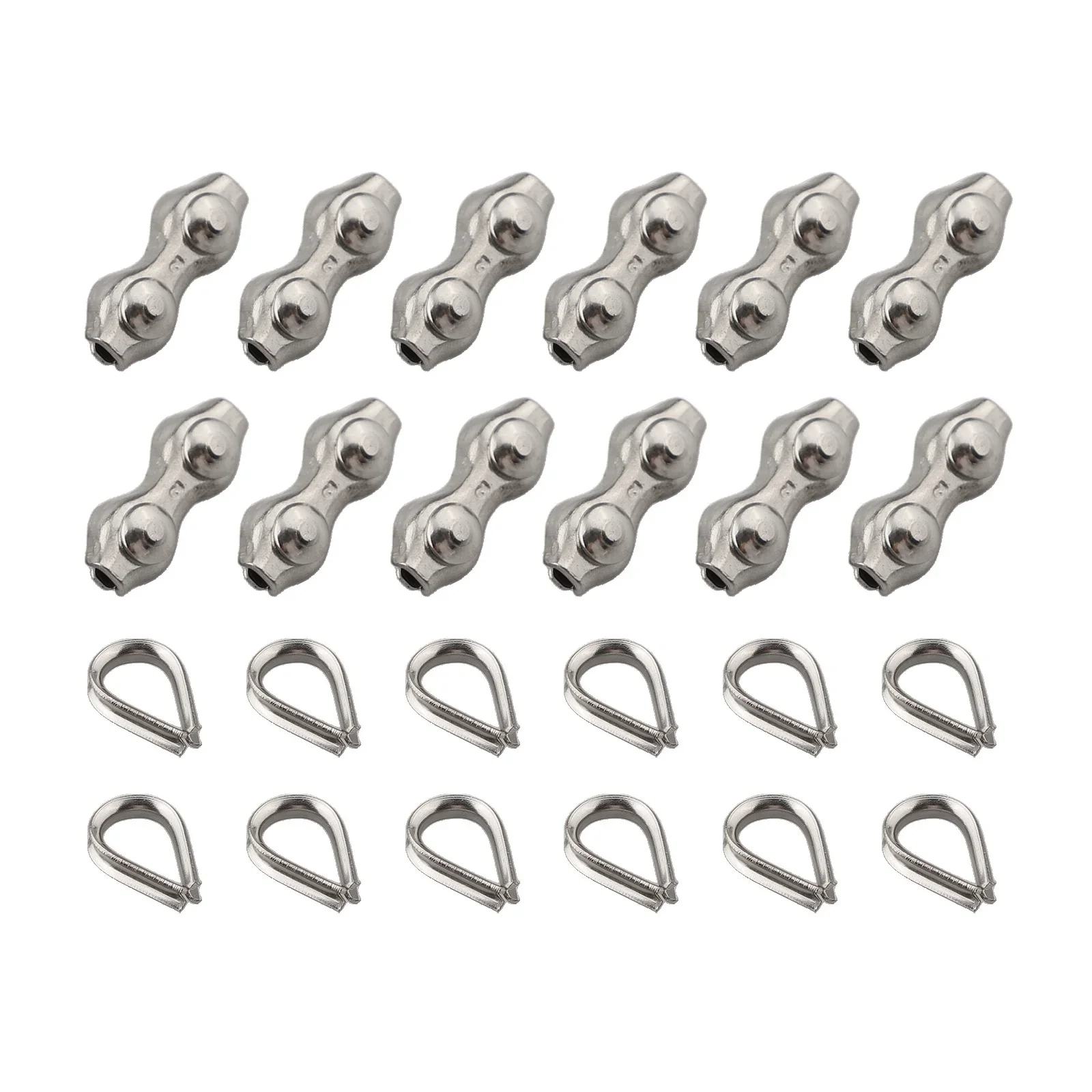 12 Kit Duplex Clamp And Wire Rope Thimble Kit 304 Stainless Steel Rope Clip Duplex Clamps For Secure Ropes Steel Wire Washing