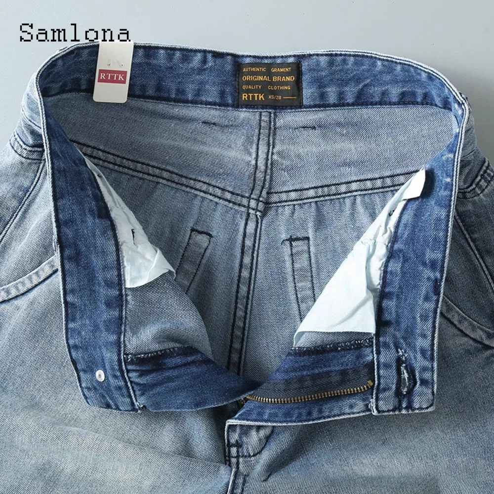 Celana Pendek Denim Antik Saku Berdiri Pria 2025 Jeans Pendek Dasar Fashion Musim Panas Baru Celana Setengah Demin Retro Kasual Luar Ruangan Pria