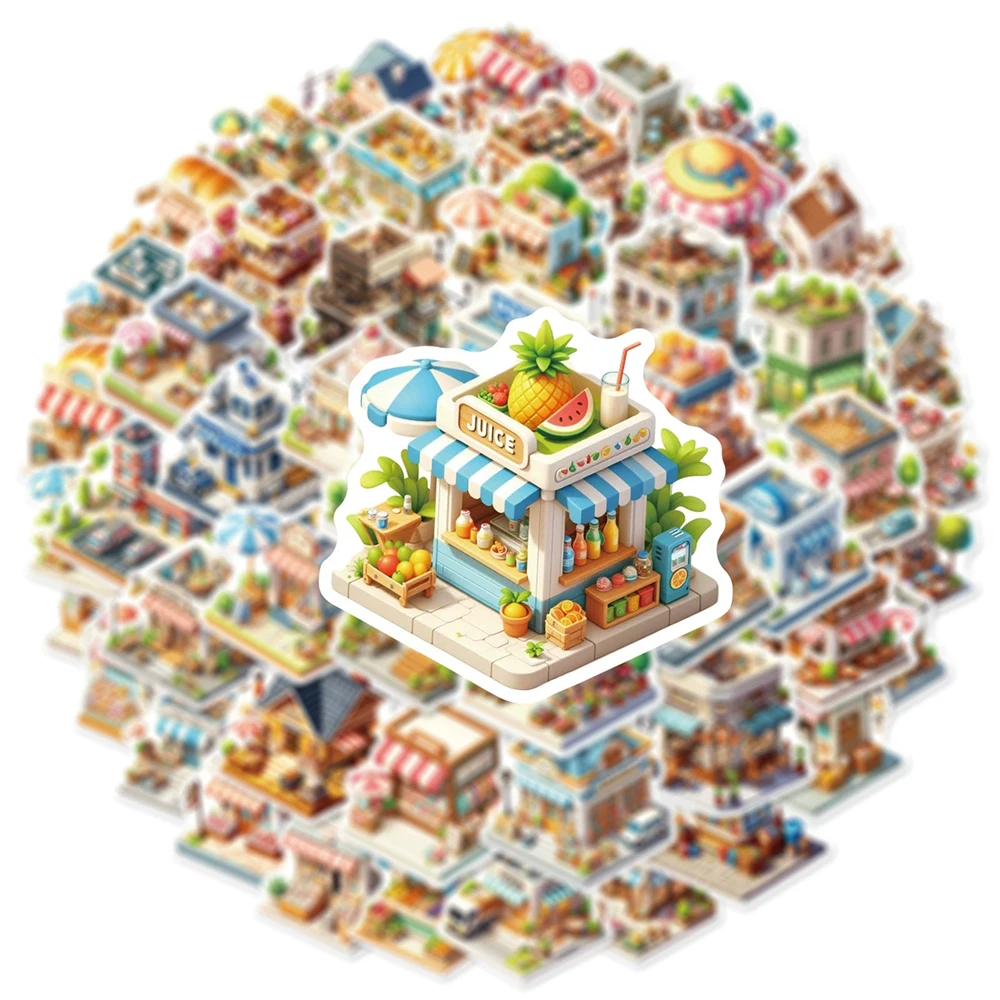 

10/30/50pcs Cute Creative Shop Building Stickers Anime Style House Graffiti Decals Water Bottle Phone Luggage Sticker Kids Toy